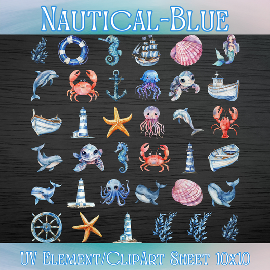 UVDTF 10x10 Element/Clipart Sheet - Nautical Blue