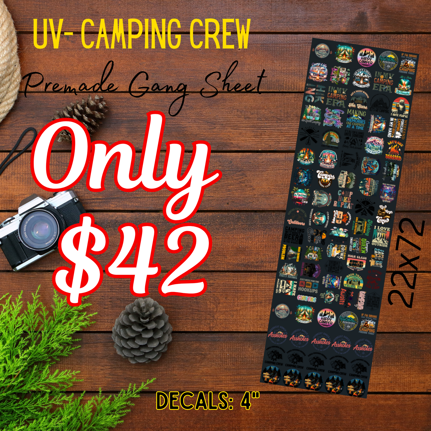 22x72 Camping Premade UV DTF