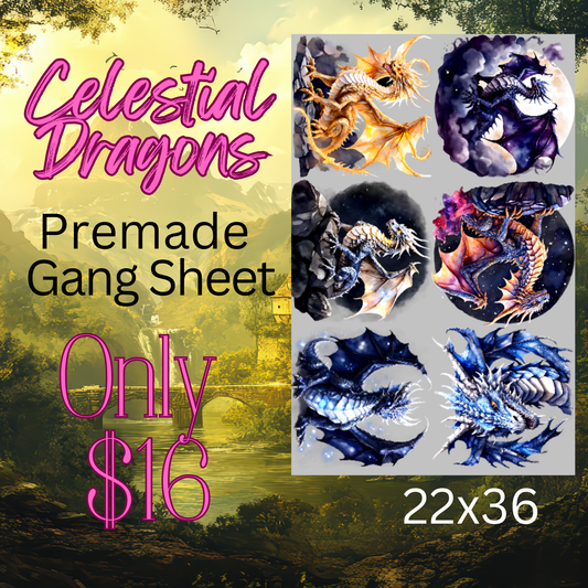 22x36 Celestial Dragons Premade DTF