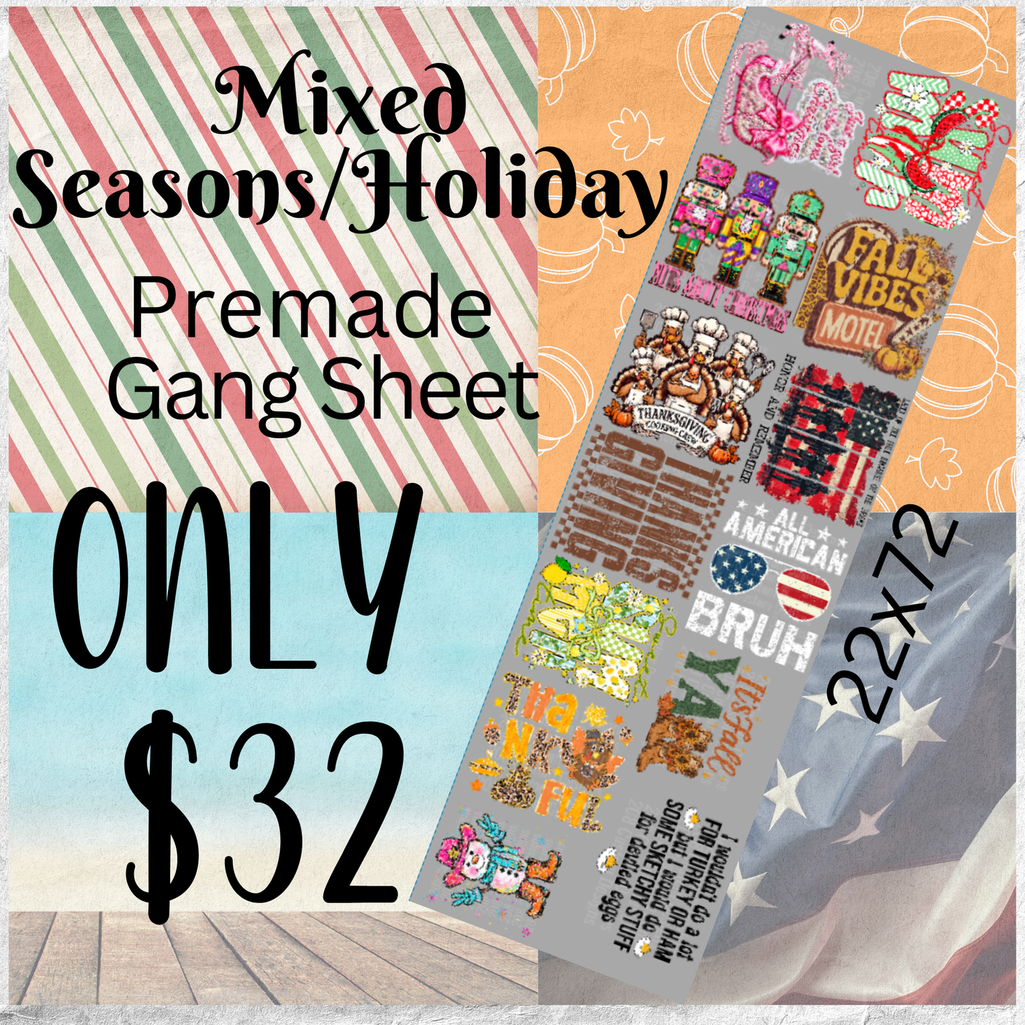 22x72 Mixed Holiday/Season Premade DTF