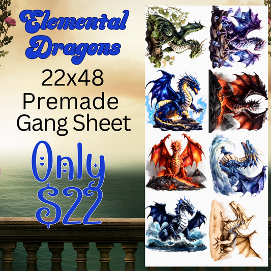 22x48 Elemental Dragon Premade DTF