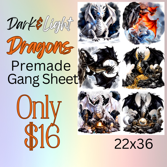 22x36 Dark & Light Dragons Premade DTF