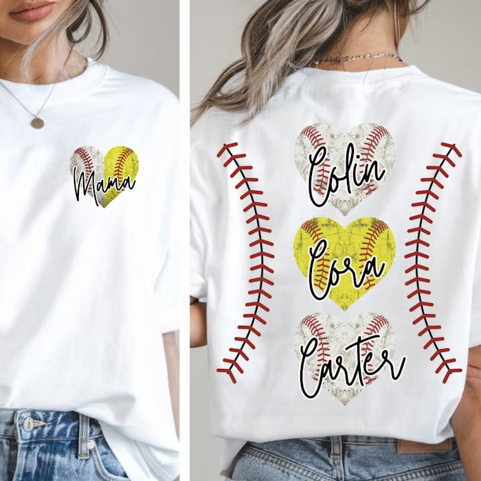 Baseball Softball Mama Distressed Hearts