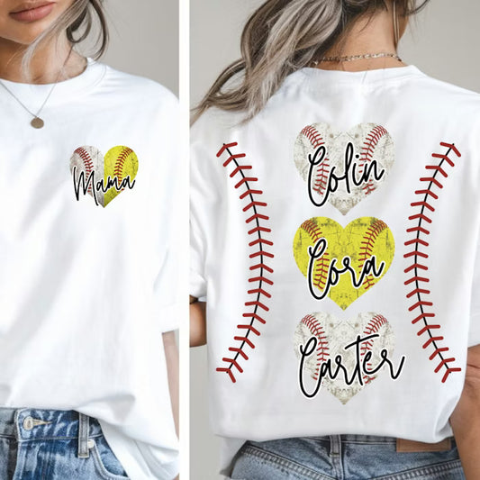 Baseball Softball Mama Distressed Hearts