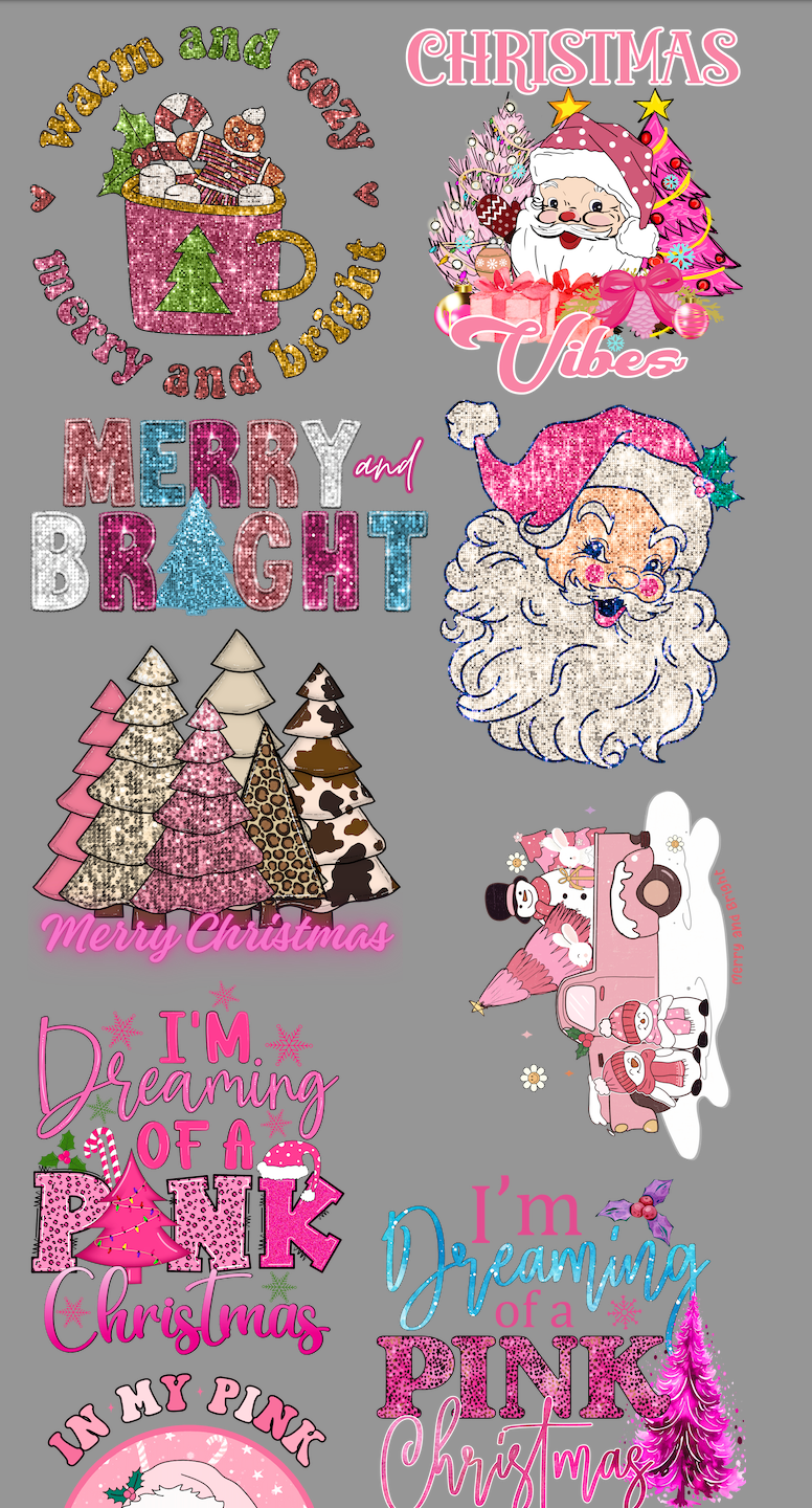 22x170 Pink Christmas Premade Gang Sheet