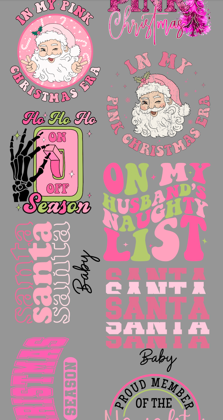 22x170 Pink Christmas Premade Gang Sheet