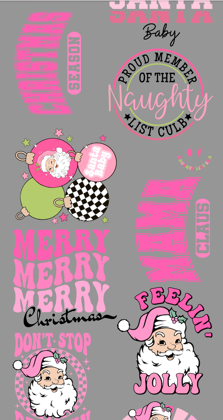 22x170 Pink Christmas Premade Gang Sheet