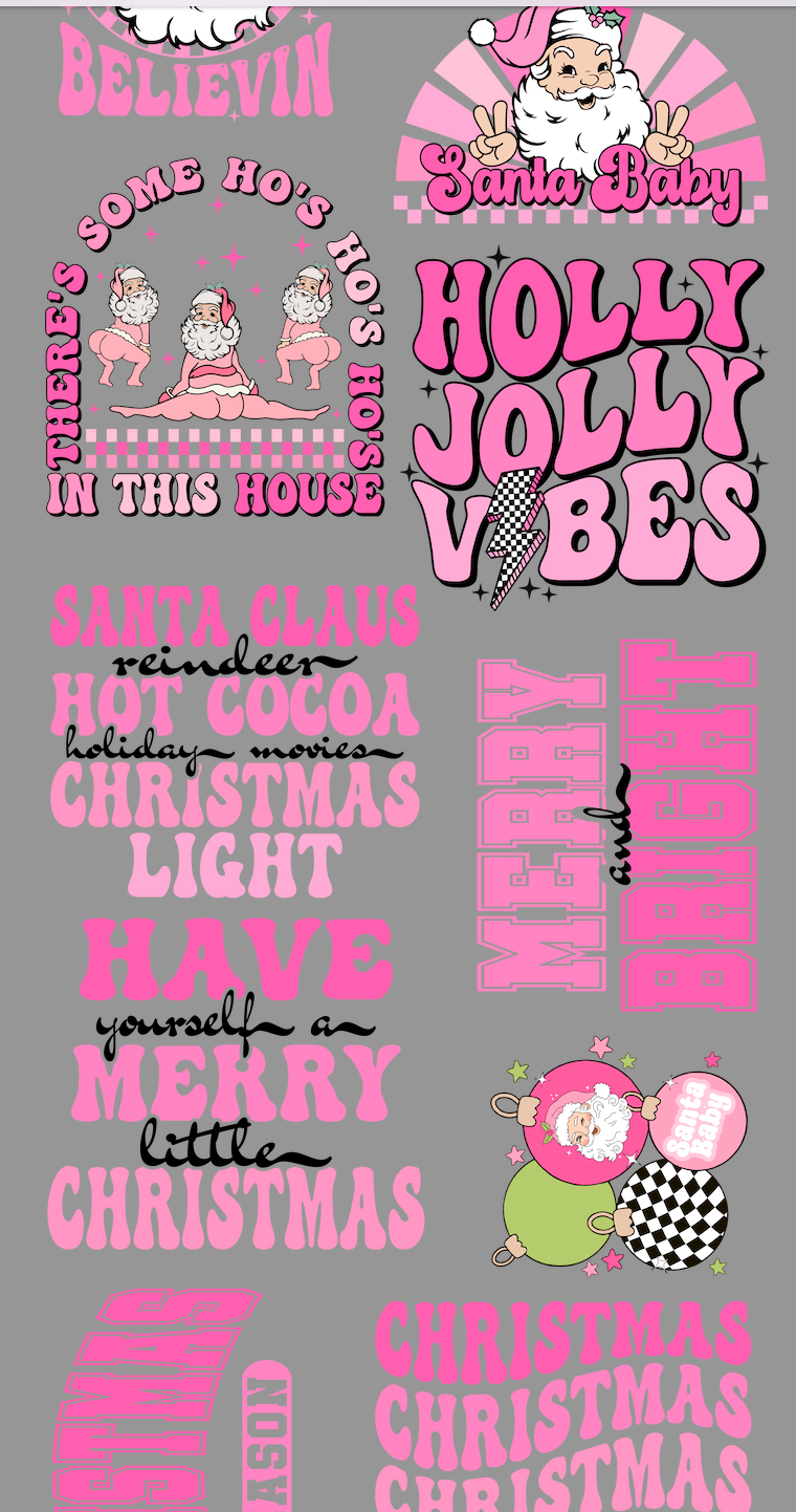 22x170 Pink Christmas Premade Gang Sheet