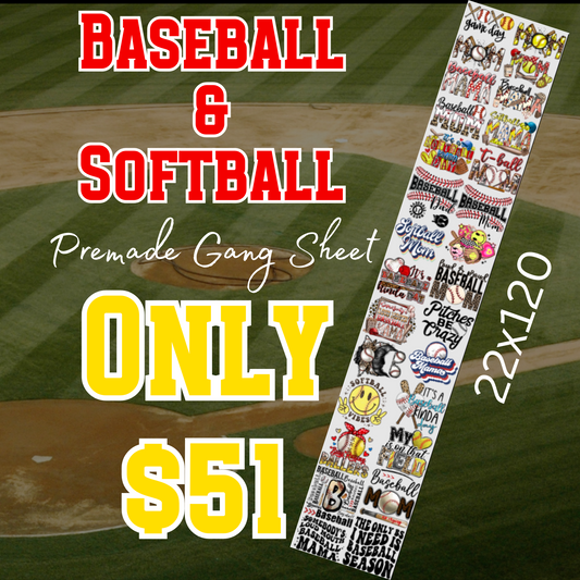 Softball & Baseball 22x120 Premade Gang Sheet
