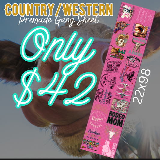 22x98 Country Western  Premade Gang Sheet