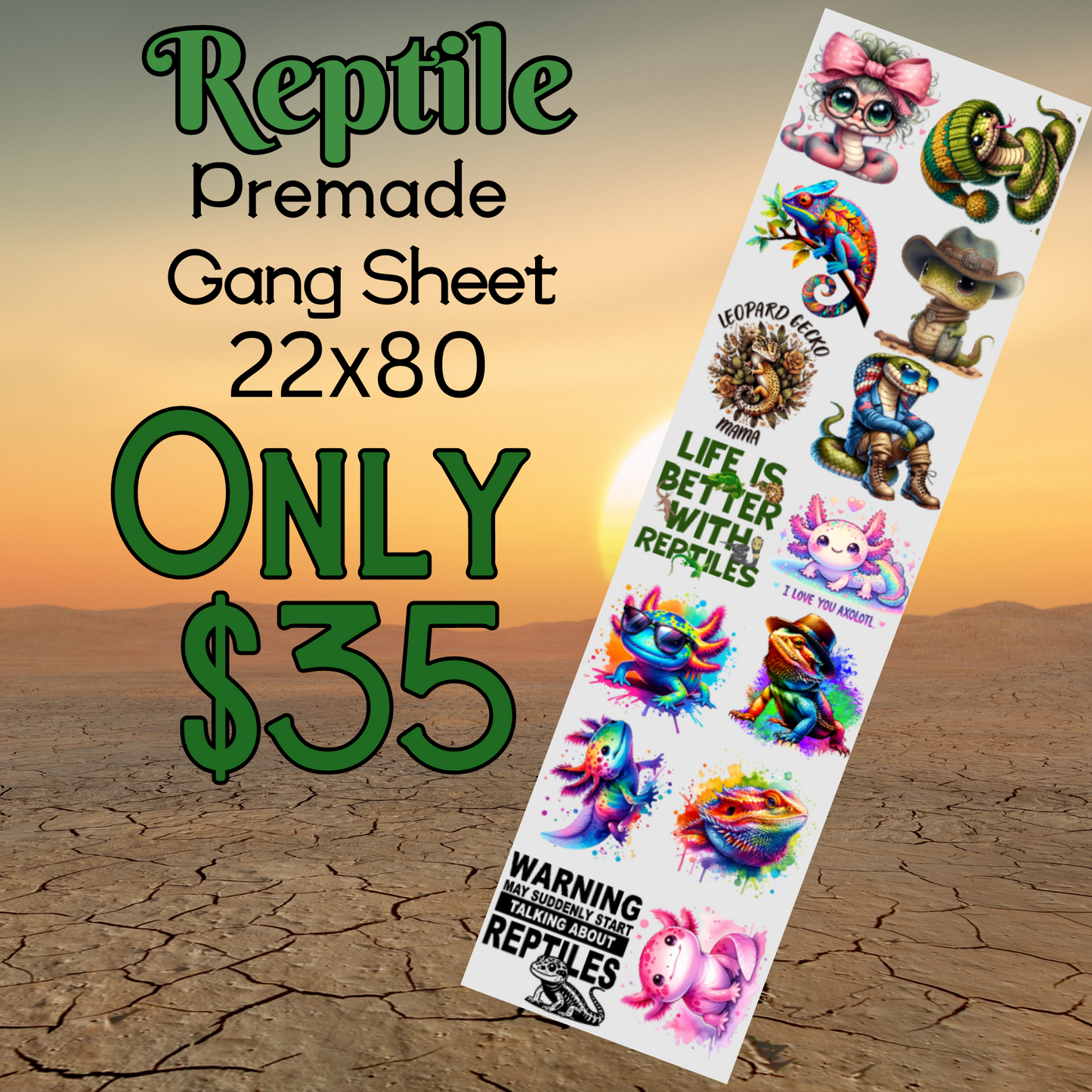 22x80 Reptile Premade Gang Sheet