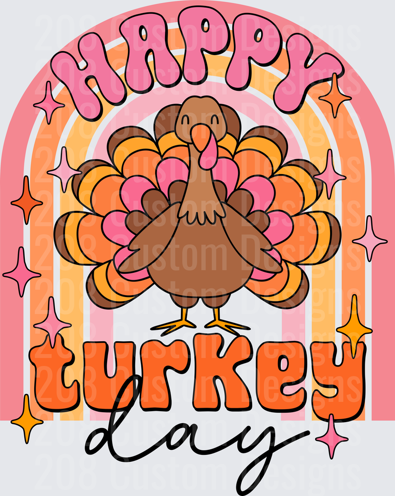 Happy Turkey Day Retro Rainbow Groovy Thanksgiving Turkey