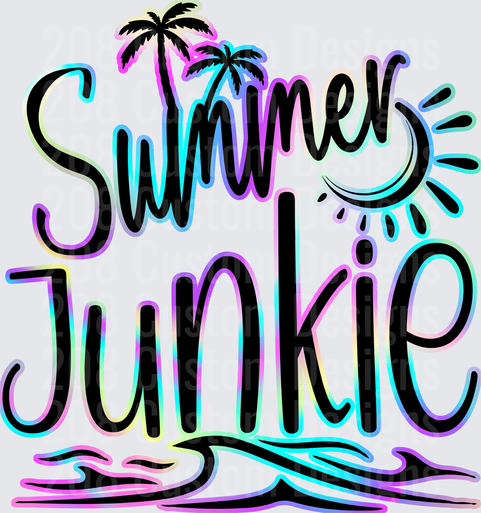 Summer Junkie Neon Gradient Palm Trees and Waves
