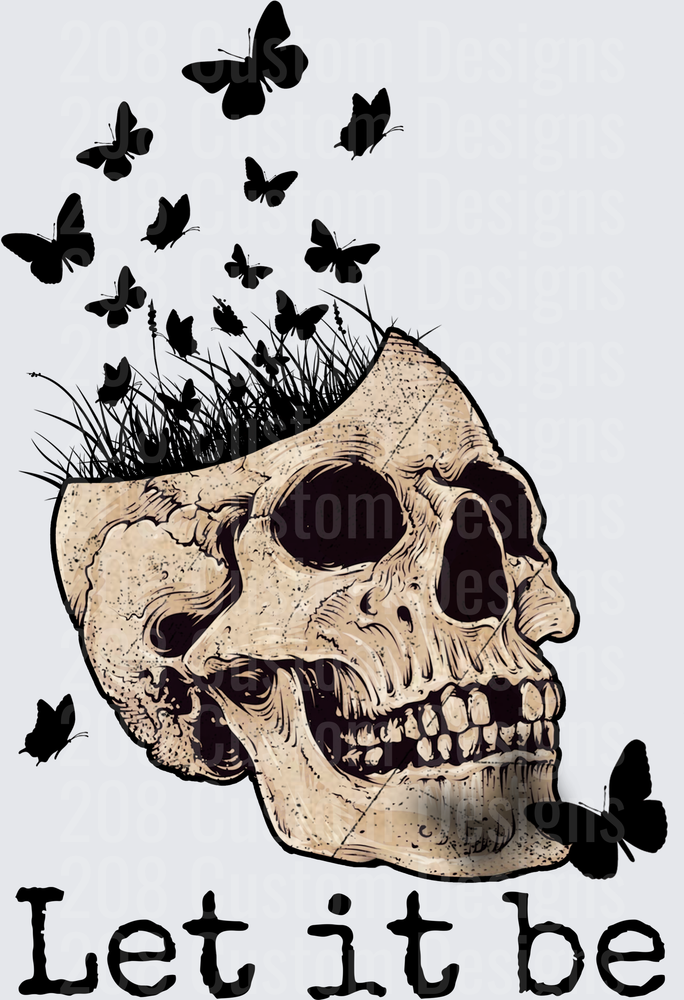 Skull With Grass and Butterflies Let It Be