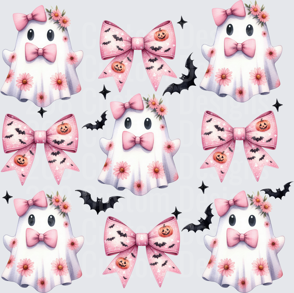 Cute Pink Bow Halloween Ghost Floral Bat Pumpkin Pattern