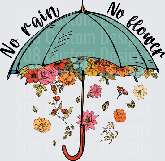 No Rain No Flowers Umbrella with Falling Floral Blooms