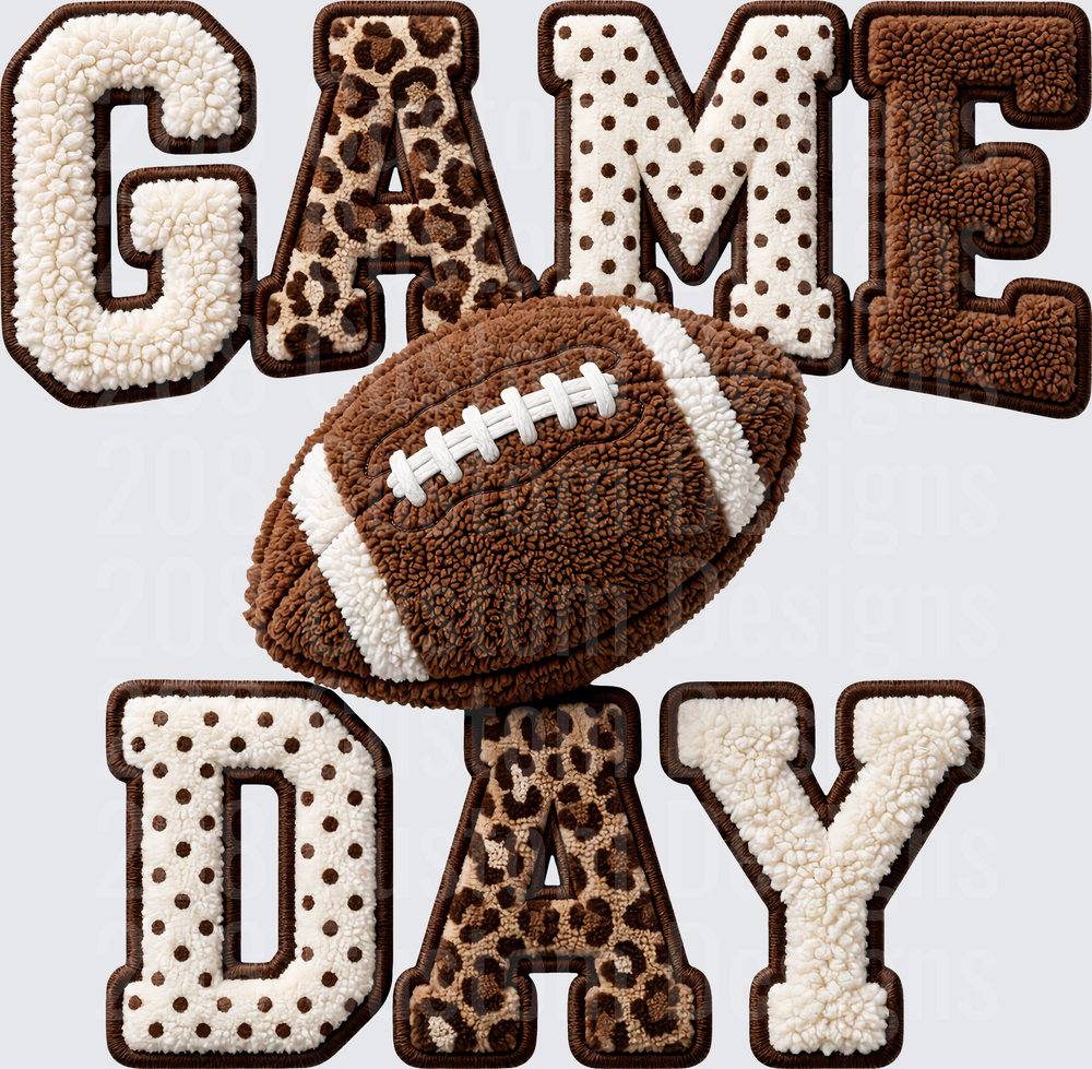Game Day Football Chenille Patch Style Leopard Polka Dot