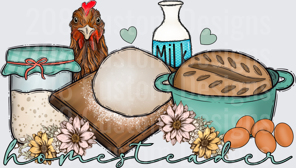 Homesteader Farm Fresh Kitchen Scene with Rooster Bread Eggs