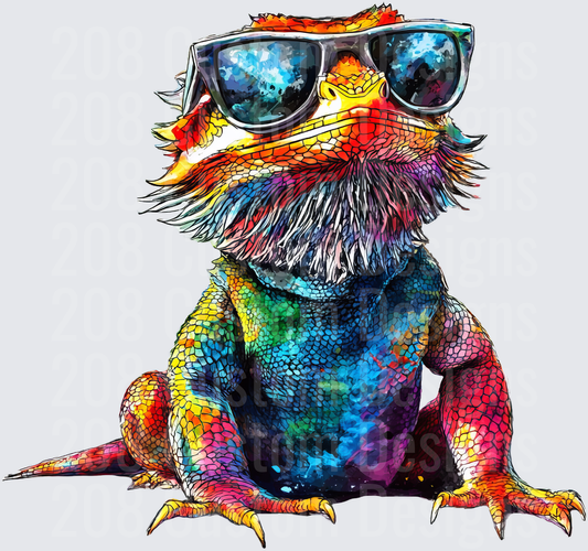 Rainbow Bearded Dragon Wearing Sunglasses Psychedelic Art