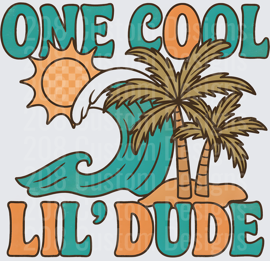 One Cool Lil Dude Retro Beach Vibes with Palm Trees and Waves