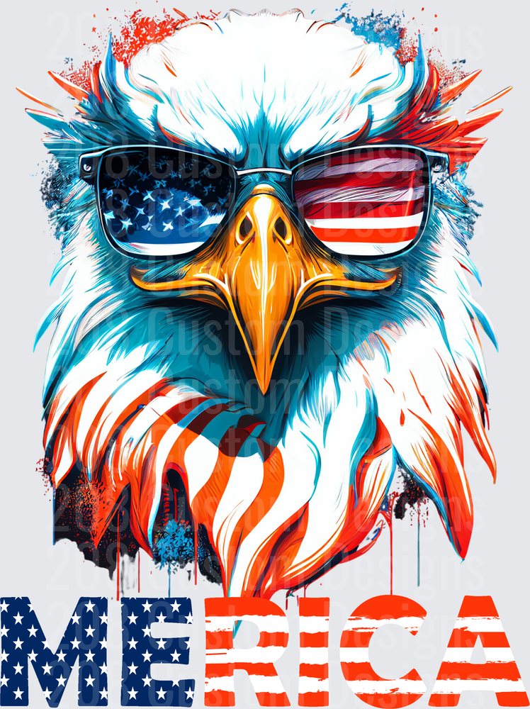 Patriotic Bald Eagle with American Flag Sunglasses MERICA Text