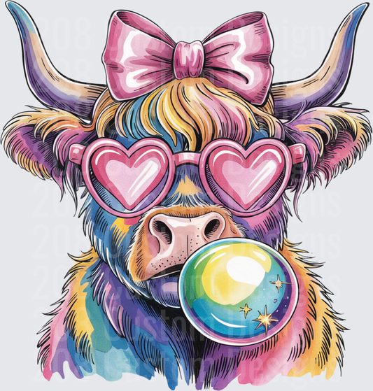 Cute Highland Cow with Pink Bow Heart Sunglasses Bubble Gum
