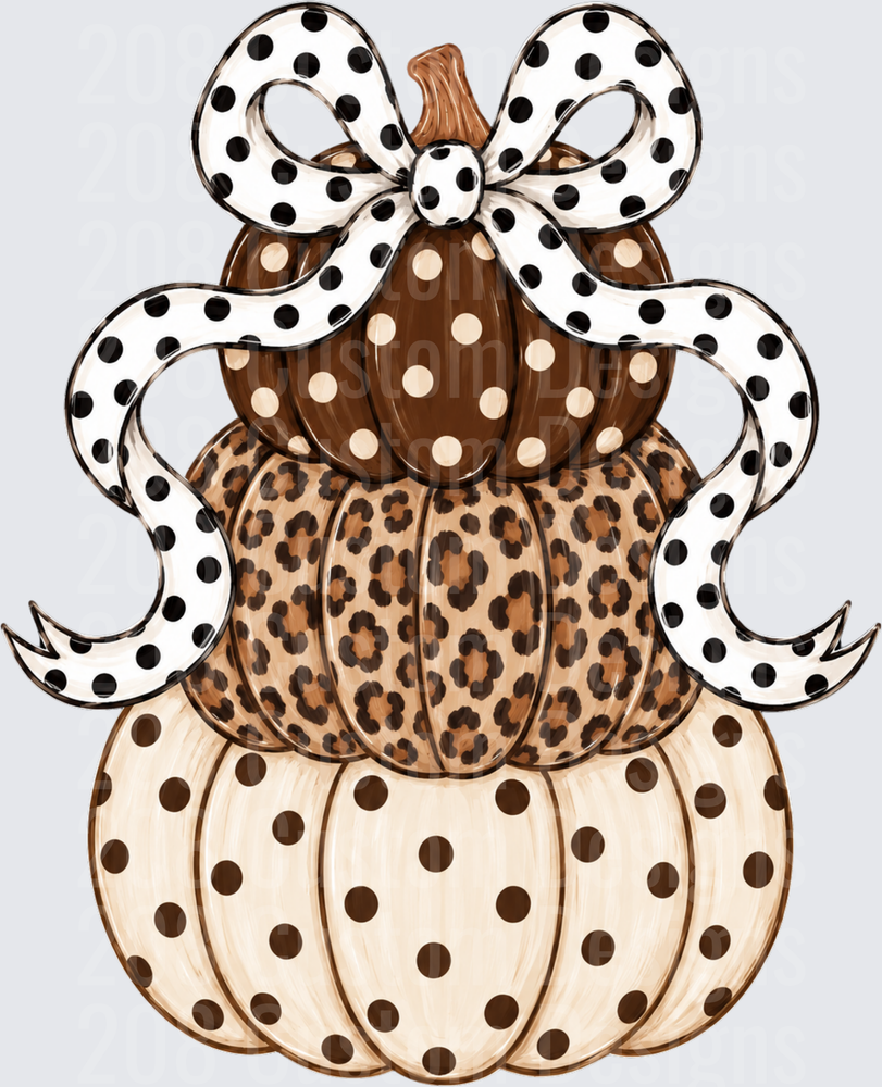 Stacked Pumpkins Polka Dot Leopard Print Bow Fall