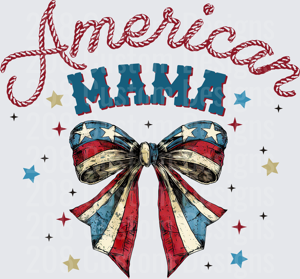 American Mama Patriotic Bow with Red White Blue Stars