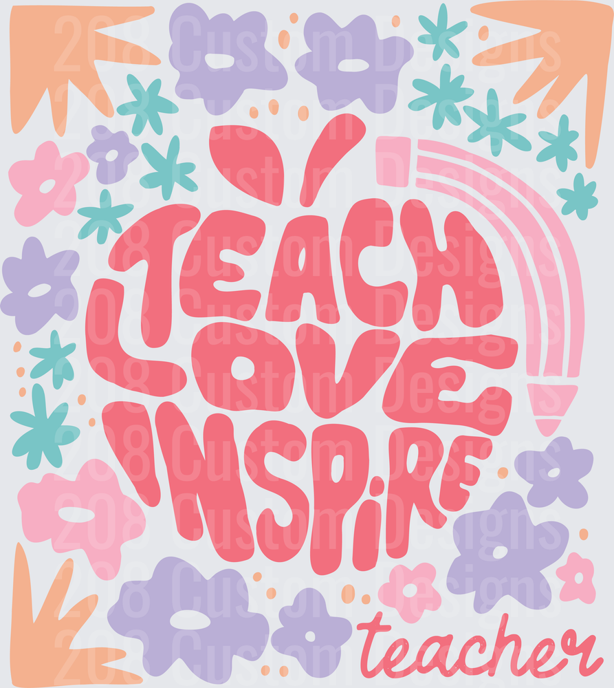 Teach Love Inspire Teacher Retro Floral Groovy Design