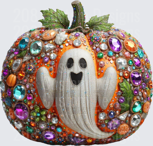 Bejeweled Ghost Pumpkin Rhinestone Halloween