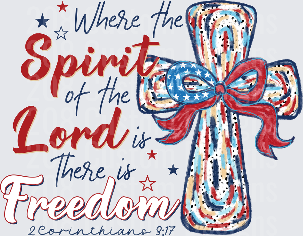 Where the Spirit of the Lord is There is Freedom Cross with Patriotic Bow and 2 Corinthians 3:17