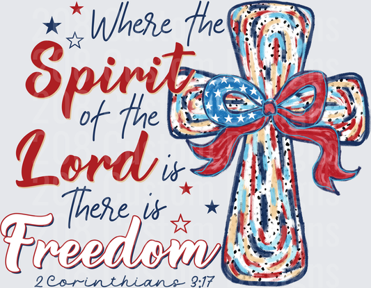 Where the Spirit of the Lord is There is Freedom Cross with Patriotic Bow and 2 Corinthians 3:17
