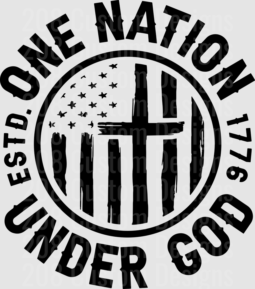 One Nation Under God Established 1776 American Flag Cross