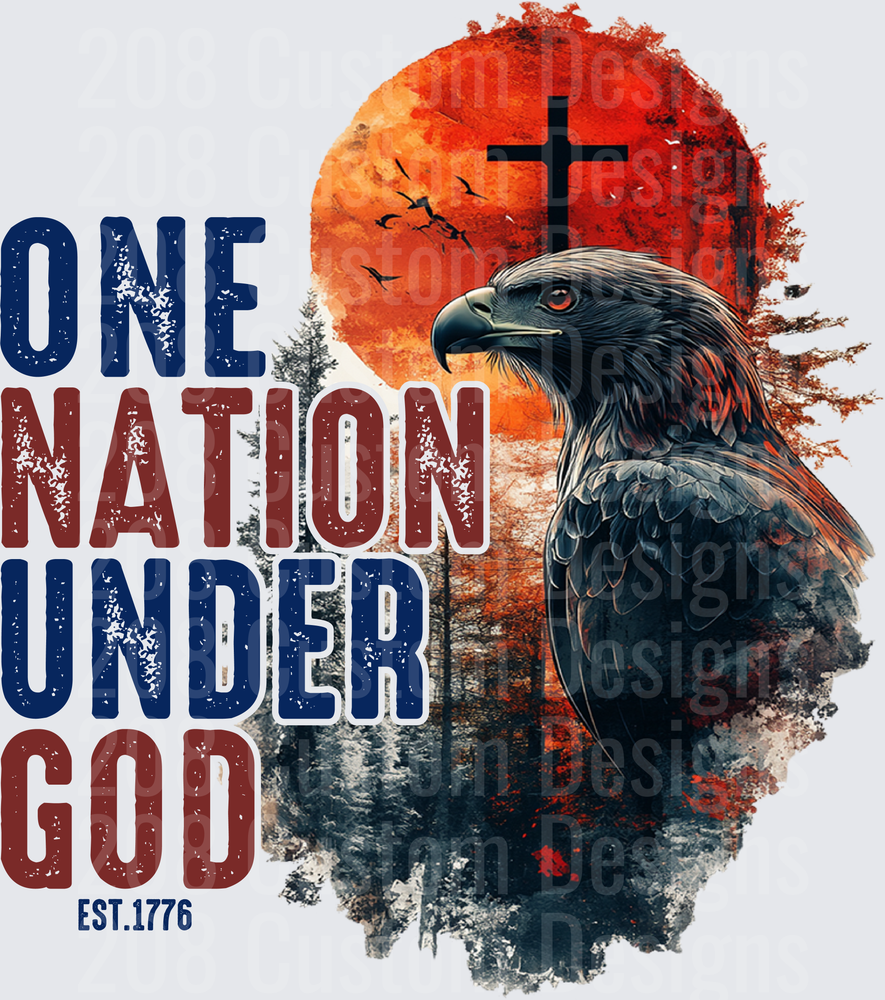 One Nation Under God Eagle Cross Patriotic Design EST 1776