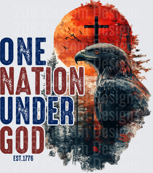 One Nation Under God Eagle Cross Patriotic Design EST 1776