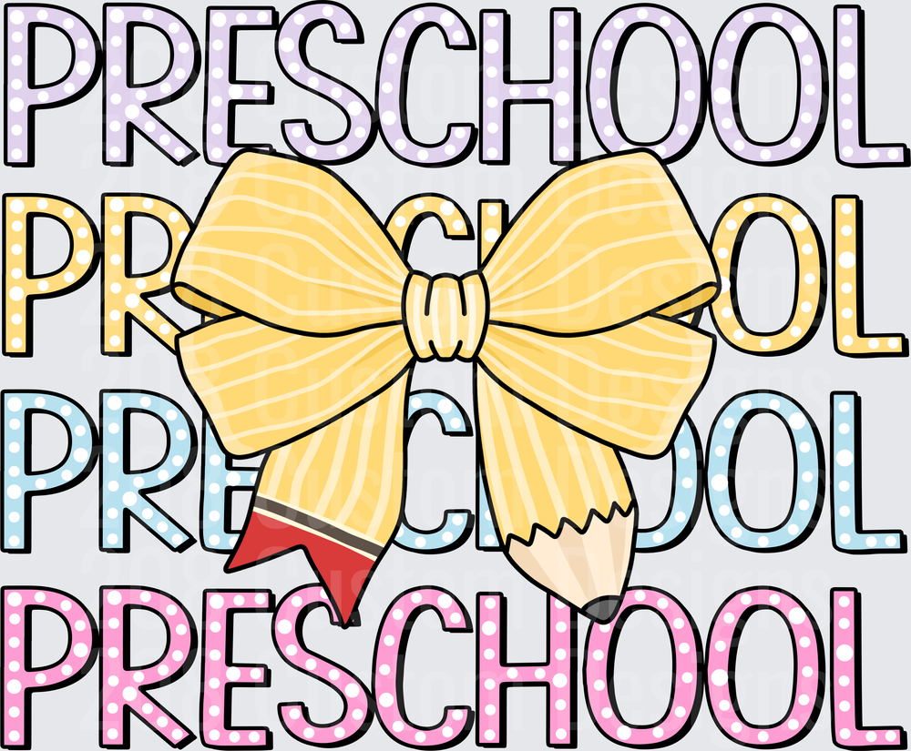 Preschool Stacked Polka Dot Letters Pencil Yellow Bow