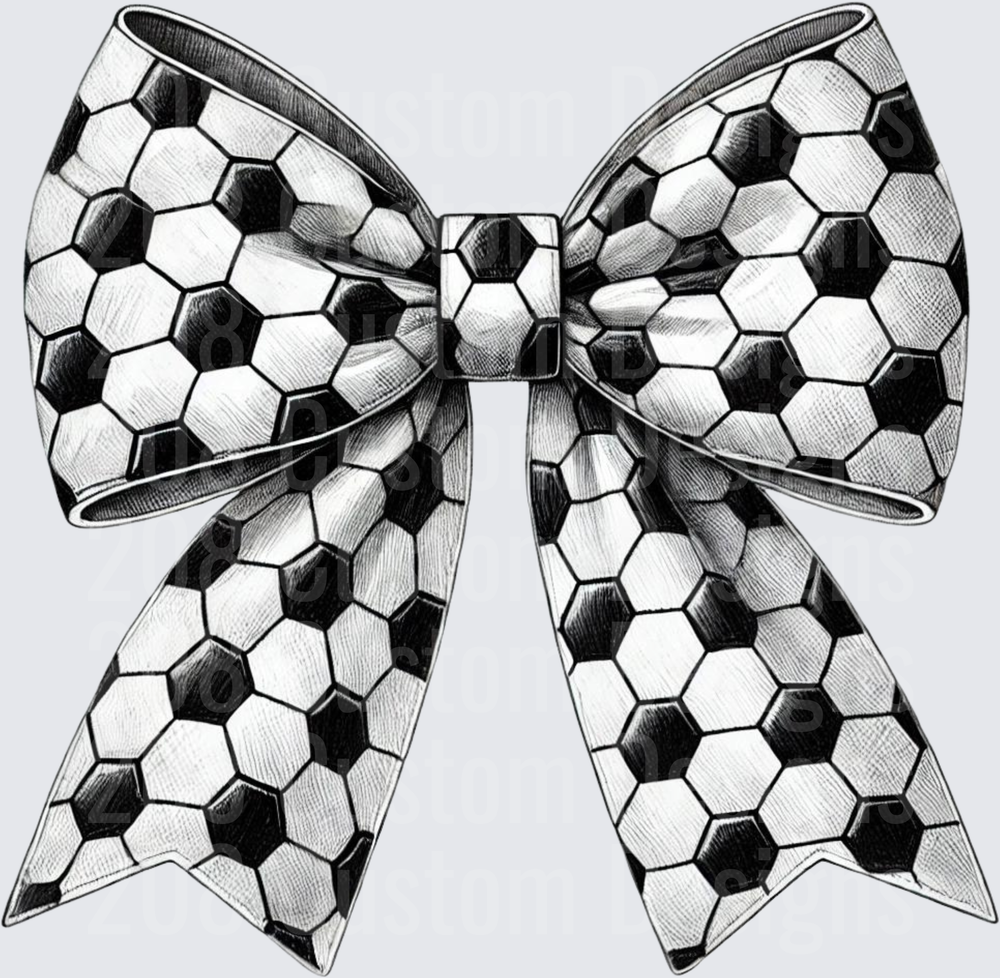 Black and White Soccer Ball Print Cheer Bow