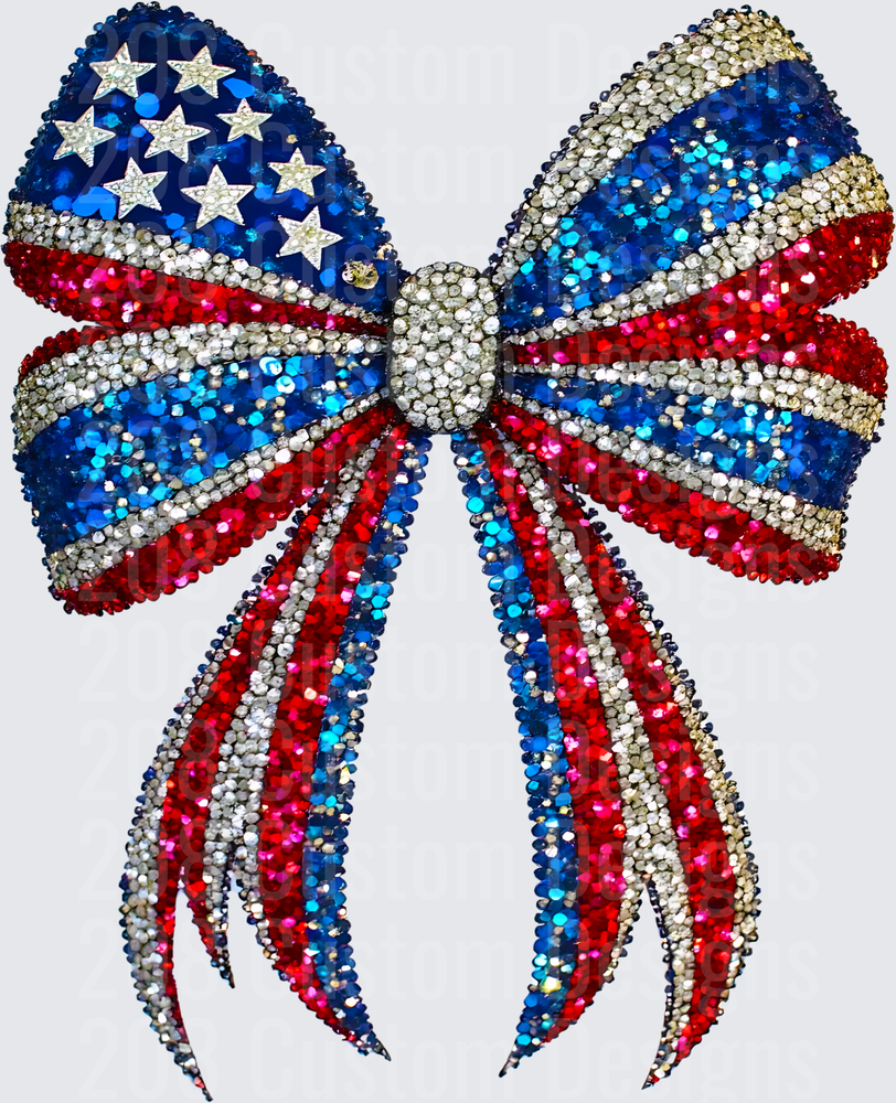 Sparkling Sequin American Flag Bow with Stars and Stripes