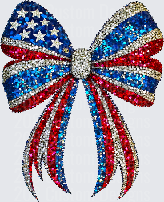 Sparkling Sequin American Flag Bow with Stars and Stripes