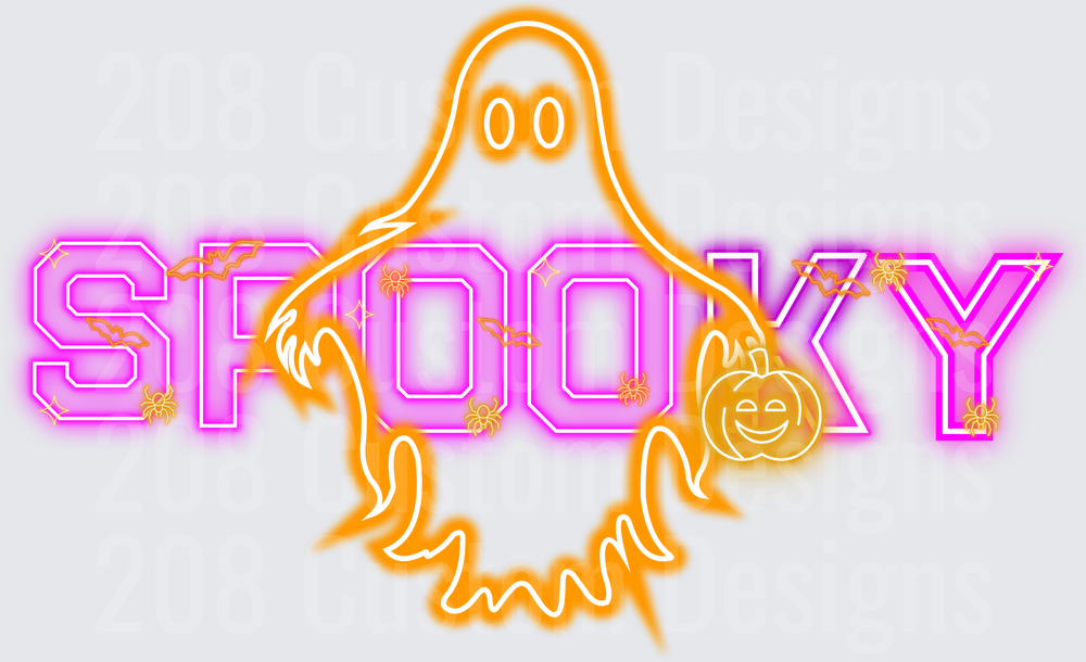 Neon Spooky Ghost Halloween Glowing Orange Pink