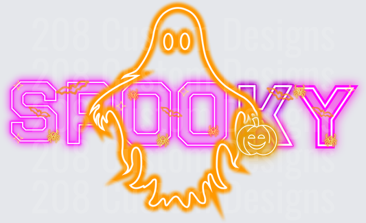 Neon Spooky Ghost Halloween Glowing Orange Pink