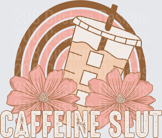 Caffeine Slut Coffee House Rainbow Flowers Retro Design
