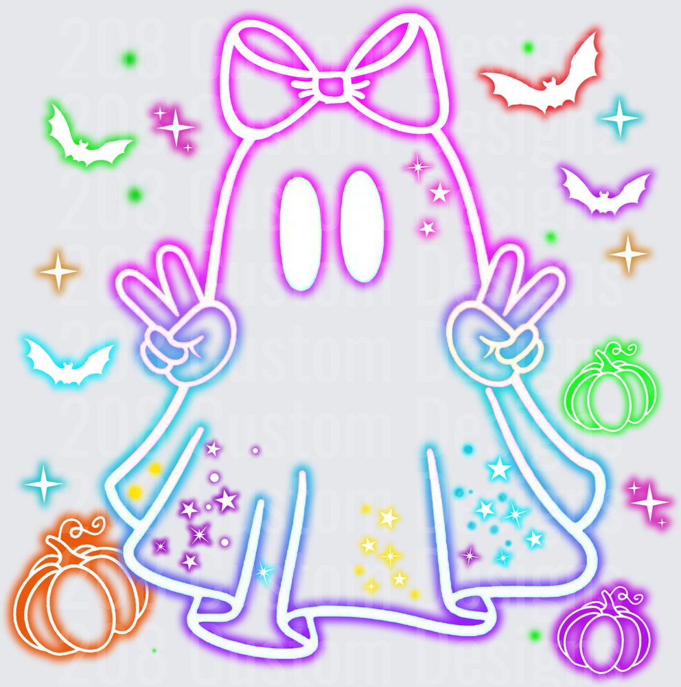 Neon Halloween Ghost Bow Peace Signs Pumpkins Bats