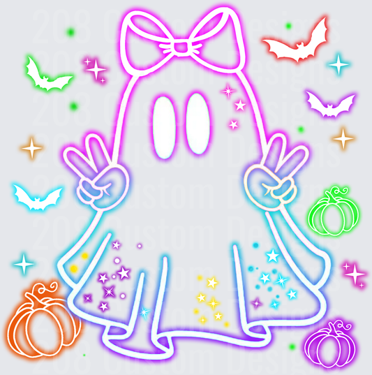 Neon Halloween Ghost Bow Peace Signs Pumpkins Bats