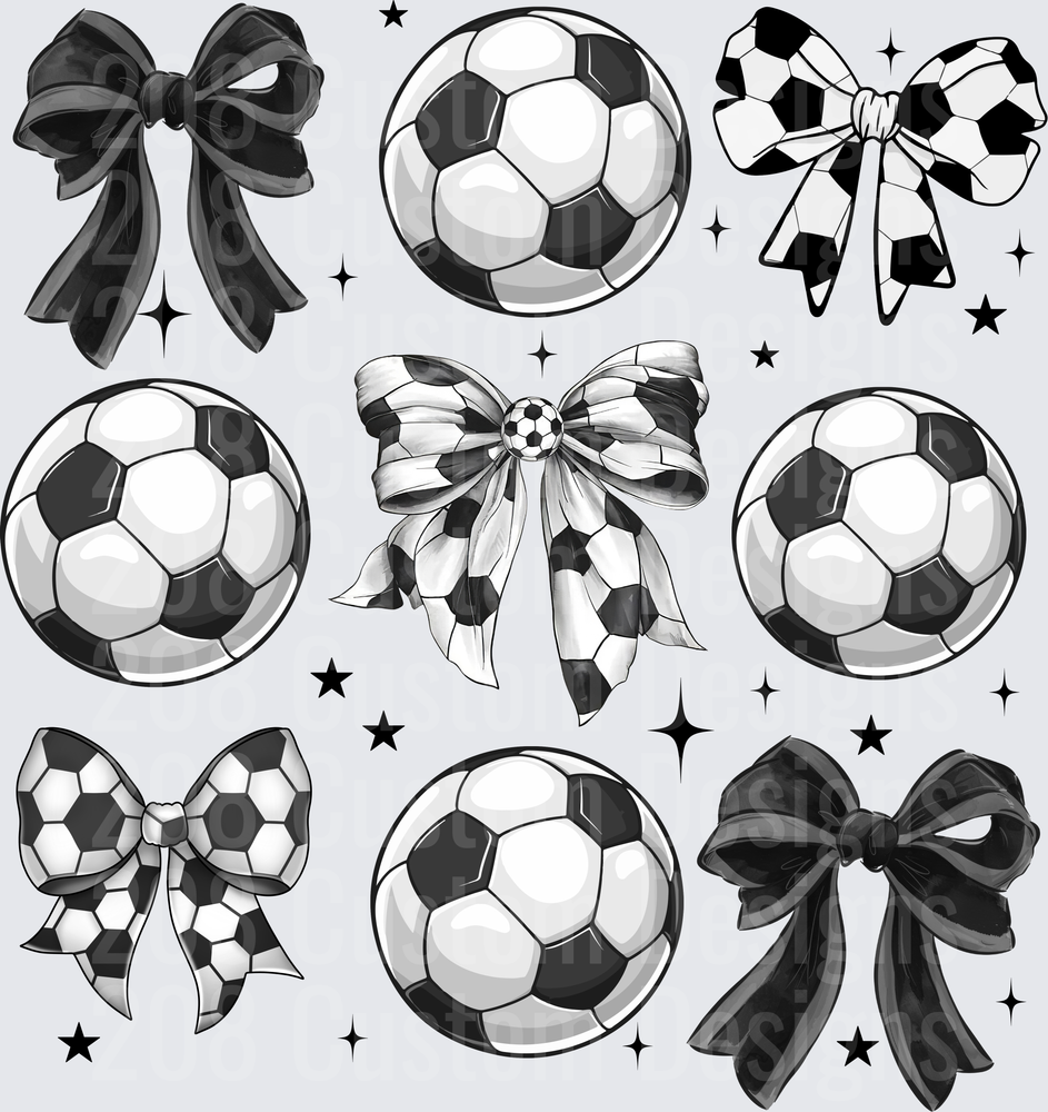 Black and White Soccer Balls and Bows Coquette
