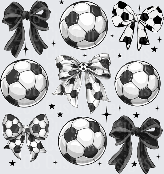 Black and White Soccer Balls and Bows Coquette