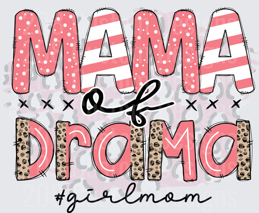 Mama of Drama Girl Mom Pink Polka Dot Leopard Print Letters
