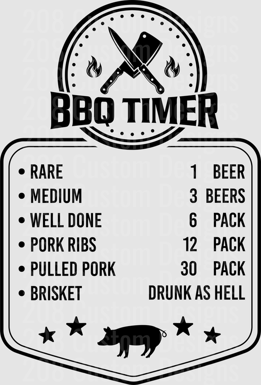 BBQ Timer Funny Grilling Guide with Beer Consumption Chart