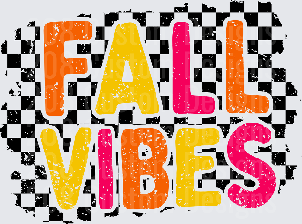 Fall Vibes Retro Checkered Distressed Bold Lettering