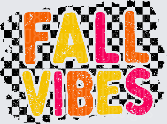 Fall Vibes Retro Checkered Distressed Bold Lettering